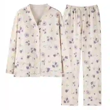 莫代尔 小清新透气亲肤开衫长袖长裤居家服可外穿睡衣套装 女款 白色