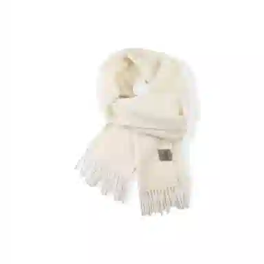 梦特娇 白色秋冬简约百搭流苏点缀保暖 羊毛 绒线围巾 男女同款情侣款