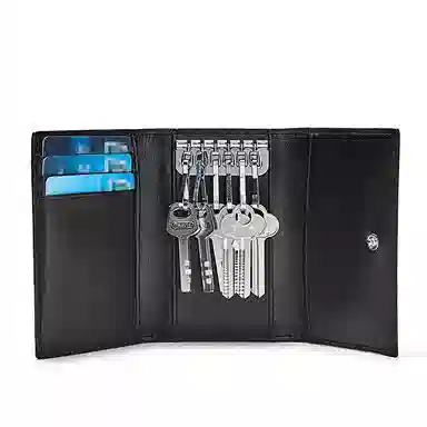 波斯丹顿 小怪兽可爱造型 牛皮 多功能按钮锁匙包卡包匙包 男女同款情侣款 黑色