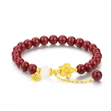七可 桃花 福气满满 新中式国风福气满满朱事顺利 福牌#好运 再造辰砂朱砂 手串 女款