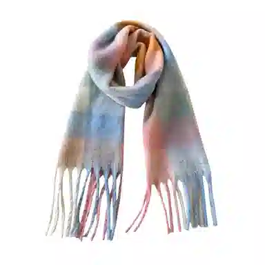 北极绒 高级感拼色马海毛秋冬保暖加厚百搭格子流苏冬季围脖披肩潮 绒线围巾 男女同款情侣款