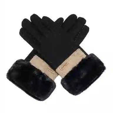 上海故事 百搭拼色加绒毛口户外出百搭骑行防寒 绵羊毛 绒线手套 女款