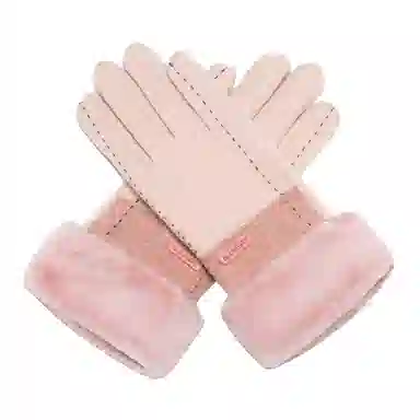 上海故事 百搭拼色加绒毛口户外出百搭骑行防寒 绵羊毛 绒线手套 女款