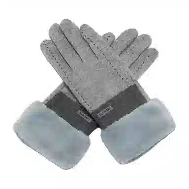 上海故事 百搭拼色加绒毛口户外出百搭骑行防寒 绵羊毛 绒线手套 女款