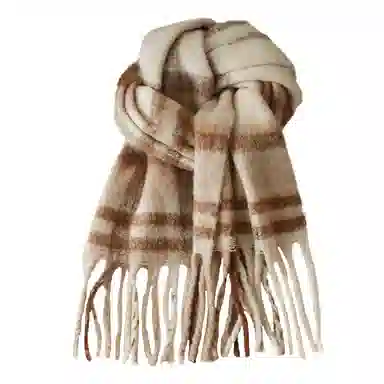 北极绒 冬季新款日系拼色仿羊绒格子秋冬防寒保暖百搭学生针织围脖 绒线围巾 男女同款情侣款