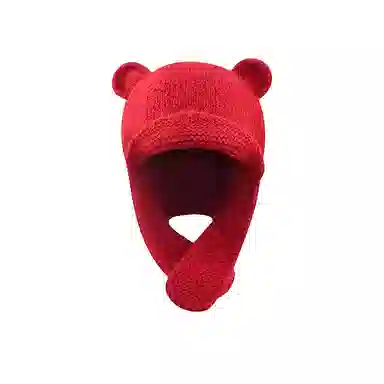 北极绒 安可拉  保暖显脸小可爱小熊护耳包头 百搭 聚酯纤维 绒线帽 男女同款情侣款