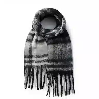 北极绒 冬季新款日系拼色仿羊绒格子秋冬防寒保暖百搭学生针织围脖 绒线围巾 男女同款情侣款