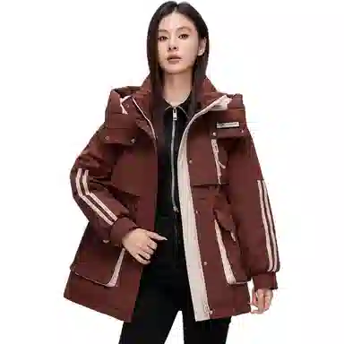 鸭鸭 时尚收腰防风保暖韩版连帽羽绒服 女款