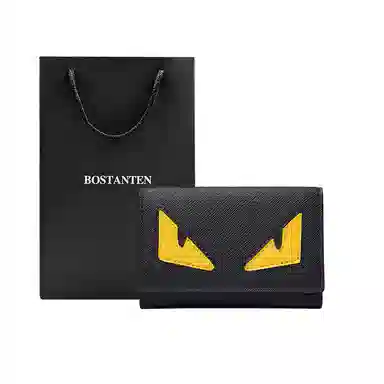 波斯丹顿 小怪兽可爱造型 牛皮 多功能按钮锁匙包卡包匙包 男女同款情侣款 黑色