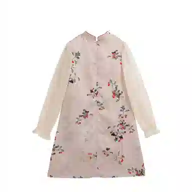 英氏 新中式立领中长款国风长袖连衣裙 青少年