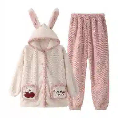 欧诗帛 加厚连帽卡通透气睡衣套装 女款 图片色