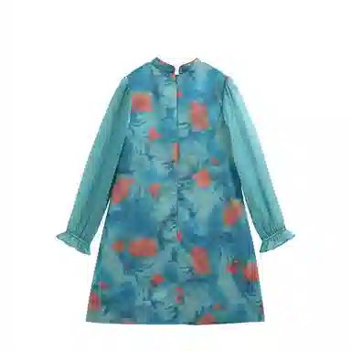 英氏 新中式立领中长款国风长袖连衣裙 青少年