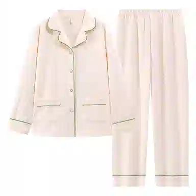 莫代尔 舒适亲肤保暖时尚开衫翻领可外穿睡衣套装 女款 杏色