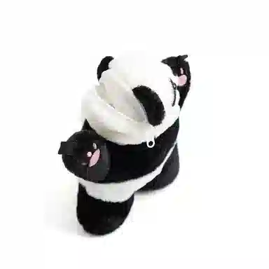 维尼奥 创意造型小熊猫软乎乎不掉毛不掉色 毛绒 双肩包 女款 棕咖色