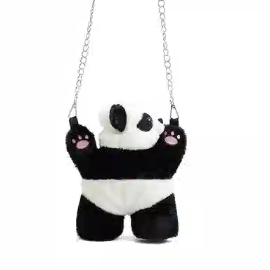 维尼奥 创意造型小熊猫软乎乎不掉毛不掉色 毛绒 双肩包 女款 棕咖色