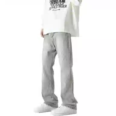 八哥 基础款水洗工艺高腰宽松休闲百搭牛仔裤 男女同款