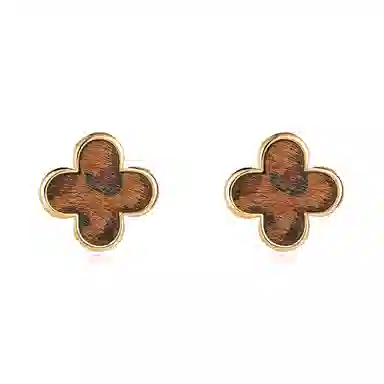 韵系 高级感豹纹四叶草 铜镀金 耳环 女款