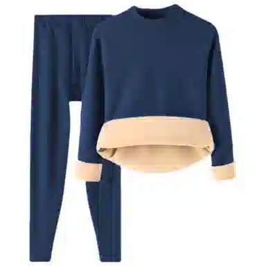 兰缪 加绒中领内搭高弹亲肤抗寒蓄热锁温防刮耐磨不易起球舒适透气打底保暖套装 男款