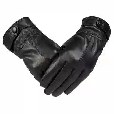 上海故事 时尚加绒加厚外出骑车防风防寒出行防水保暖 羊皮革 绒线手套 男款 黑色