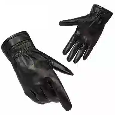 上海故事 时尚加绒加厚外出骑车防风防寒出行防水保暖 羊皮革 绒线手套 男款 黑色