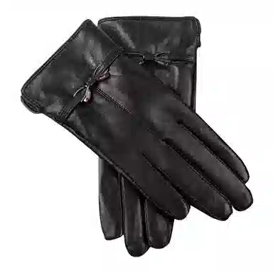 上海故事 真皮加绒加厚保暖外出骑行防风防寒防泼水可触屏 羊皮革 绒线手套 女款 黑色