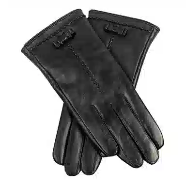 上海故事 真皮加绒加厚保暖外出骑行防风防寒防泼水可触屏 羊皮革 绒线手套 女款 黑色