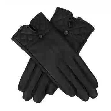 上海故事 真皮加绒加厚保暖外出骑行防风防寒防泼水可触屏 羊皮革 绒线手套 女款 黑色