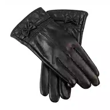 上海故事 真皮加绒加厚保暖外出骑行防风防寒防泼水可触屏 羊皮革 绒线手套 女款 黑色