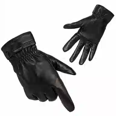 上海故事 时尚加绒加厚外出骑车防风防寒出行防水保暖 羊皮革 绒线手套 男款 黑色