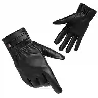 上海故事 时尚加绒加厚外出骑车防风防寒出行防水保暖 羊皮革 绒线手套 男款 黑色