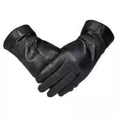 上海故事 时尚加绒加厚外出骑车防风防寒出行防水保暖 羊皮革 绒线手套 男款 黑色