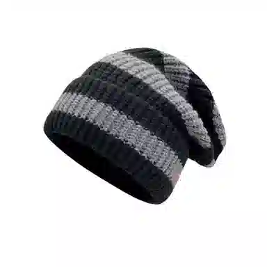 北极绒 条纹大头围毛线秋冬季显脸小保暖针织冷帽套头帽 聚酯纤维 绒线帽 男女同款情侣款