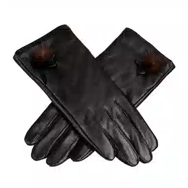 上海故事 真皮加绒加厚保暖外出骑行防风防寒防泼水可触屏 羊皮革 绒线手套 女款 黑色