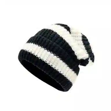 北极绒 条纹大头围毛线秋冬季显脸小保暖针织冷帽套头帽 聚酯纤维 绒线帽 男女同款情侣款