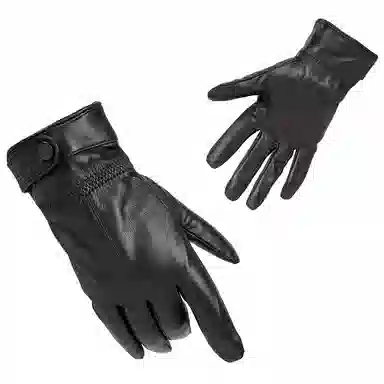 上海故事 时尚加绒加厚外出骑车防风防寒出行防水保暖 羊皮革 绒线手套 男款 黑色