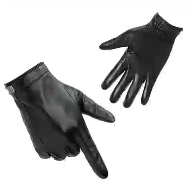 上海故事 时尚加绒加厚外出骑车防风防寒出行防水保暖 羊皮革 绒线手套 男款 黑色