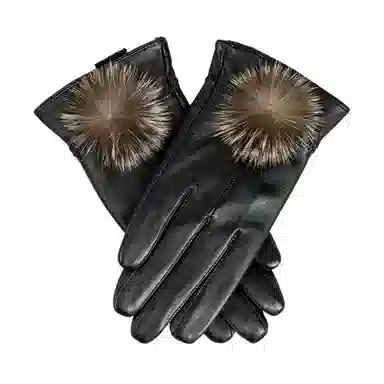 上海故事 真皮加绒加厚保暖外出骑行防风防寒防泼水可触屏 羊皮革 绒线手套 女款 黑色