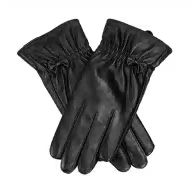 上海故事 真皮加绒加厚保暖外出骑行防风防寒防泼水可触屏 羊皮革 绒线手套 女款 黑色