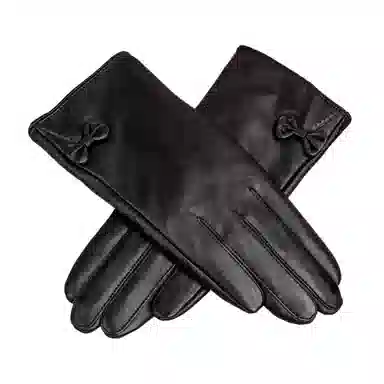 上海故事 真皮加绒加厚保暖外出骑行防风防寒防泼水可触屏 羊皮革 绒线手套 女款 黑色