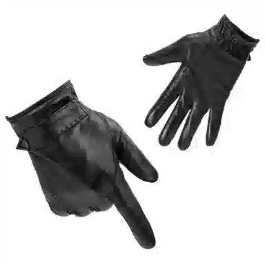 上海故事 时尚加绒加厚外出骑车防风防寒出行防水保暖 羊皮革 绒线手套 男款 黑色