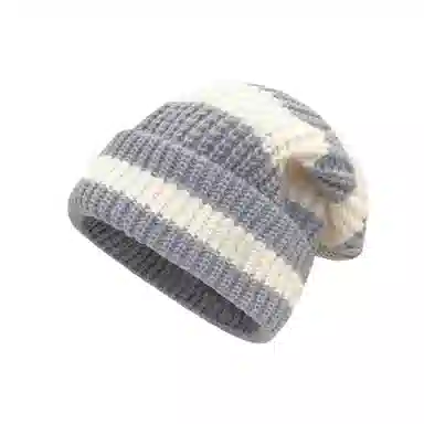 北极绒 条纹大头围毛线秋冬季显脸小保暖针织冷帽套头帽 聚酯纤维 绒线帽 男女同款情侣款