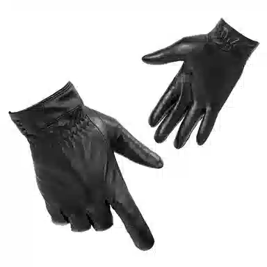 上海故事 时尚加绒加厚外出骑车防风防寒出行防水保暖 羊皮革 绒线手套 男款 黑色