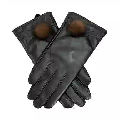上海故事 真皮加绒加厚保暖外出骑行防风防寒防泼水可触屏 羊皮革 绒线手套 女款 黑色