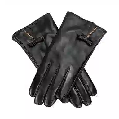 上海故事 真皮加绒加厚保暖外出骑行防风防寒防泼水可触屏 羊皮革 绒线手套 女款 黑色