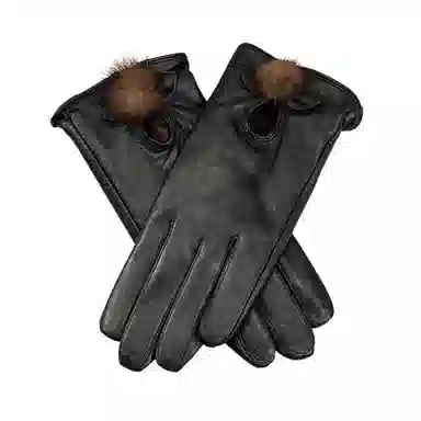 上海故事 真皮加绒加厚保暖外出骑行防风防寒防泼水可触屏 羊皮革 绒线手套 女款 黑色