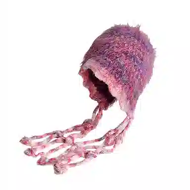 北极绒 韩版多巴胺撞色毛绒护耳帽秋冬防寒保暖百搭流苏雷锋帽手工编织 羊毛混纺 绒线帽 男女同款情侣款