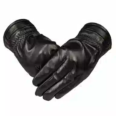 上海故事 时尚加绒加厚外出骑车防风防寒出行防水保暖 羊皮革 绒线手套 男款 黑色