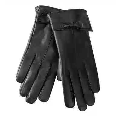 上海故事 真皮加绒加厚保暖外出骑行防风防寒防泼水可触屏 羊皮革 绒线手套 女款 黑色