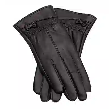 上海故事 真皮加绒加厚保暖外出骑行防风防寒防泼水可触屏 羊皮革 绒线手套 女款 黑色