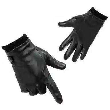 上海故事 时尚加绒加厚外出骑车防风防寒出行防水保暖 羊皮革 绒线手套 男款 黑色